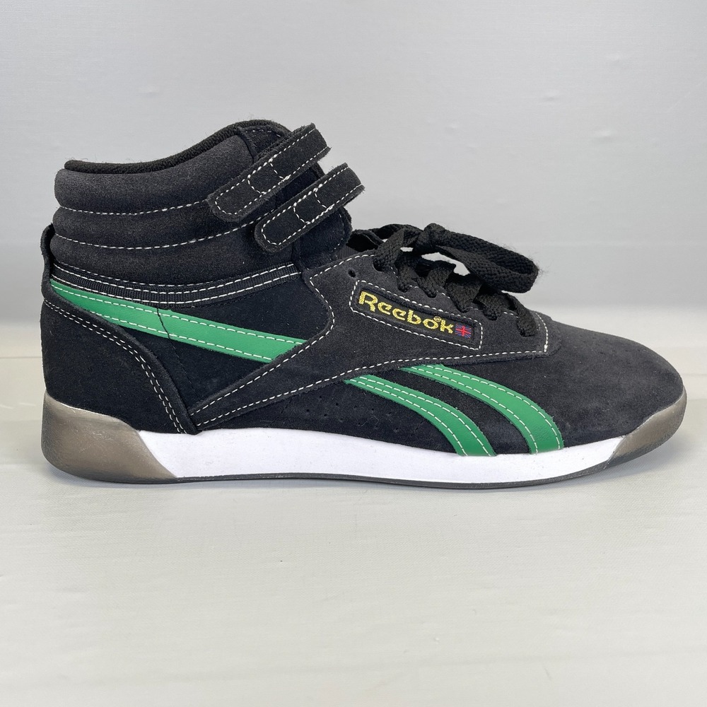 Reebok Freestyle Hi Human Rights Now Sneakers Womens Size 8.5 Black Suede Shoes